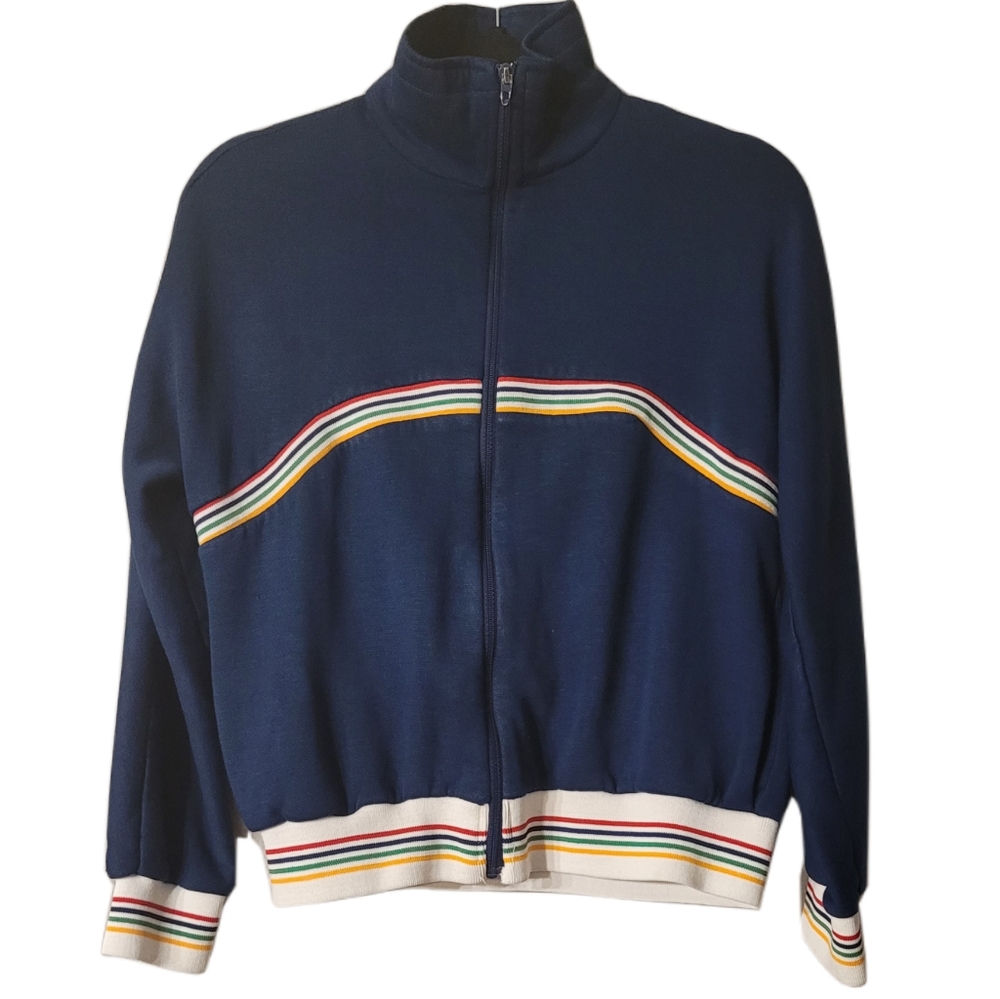 Vintage 70's Loomtogs Tennis Whites Women's Warm-up Jacket Size XL Navy …